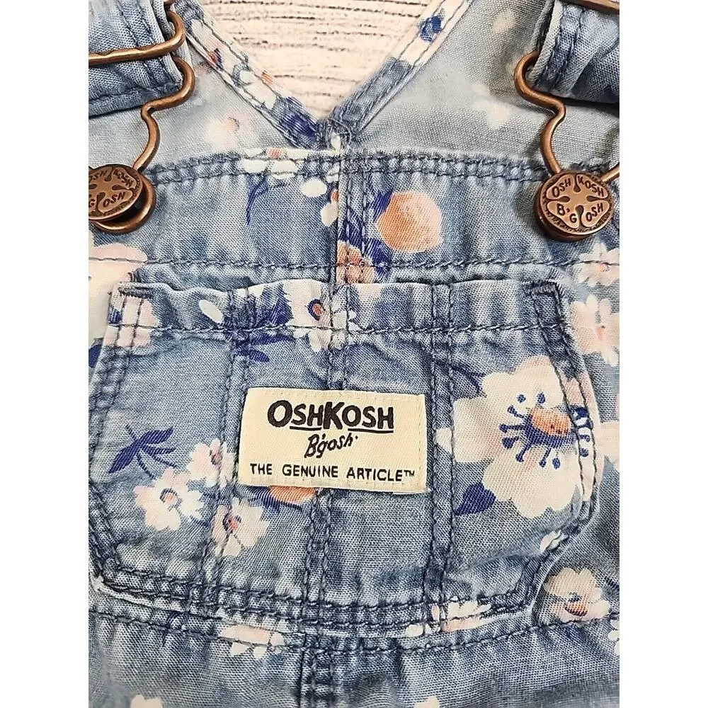 OshKosh B'Gosh Vestbak Overall Dress Girls Size 3-6 Months Blue Pink Floral